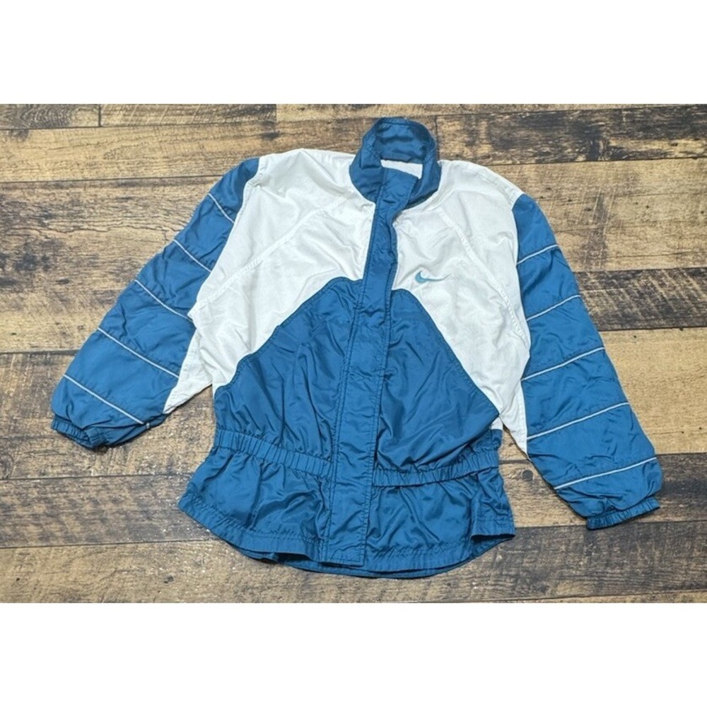 Vintage Nike Windbreaker Jacket Full Zip Elastic Waist White Blue Size S 4/6